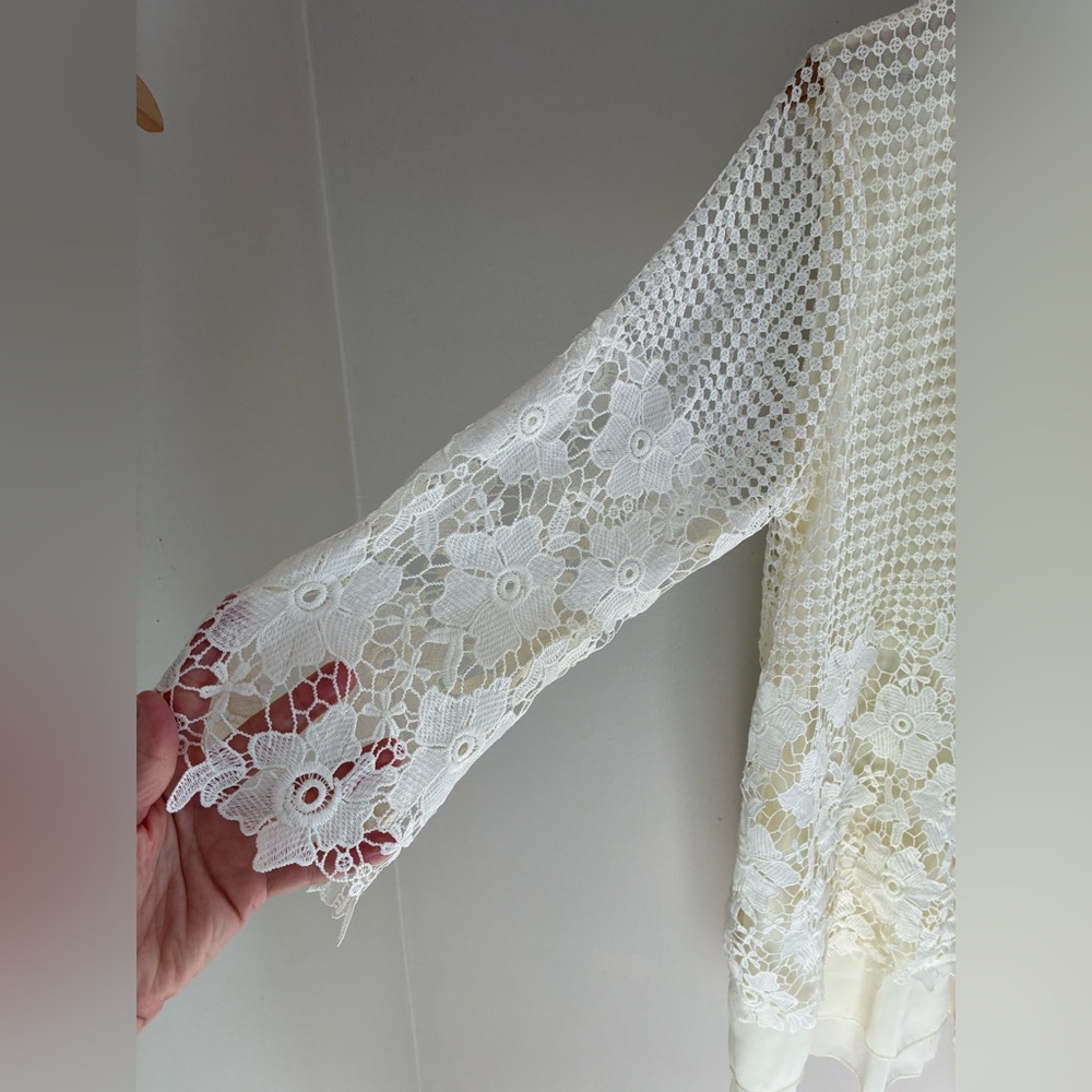 Ethereal Whimsigoth Fairycore Floral Crochet Layered Top Blouse Size Large - Picture 2 of 8